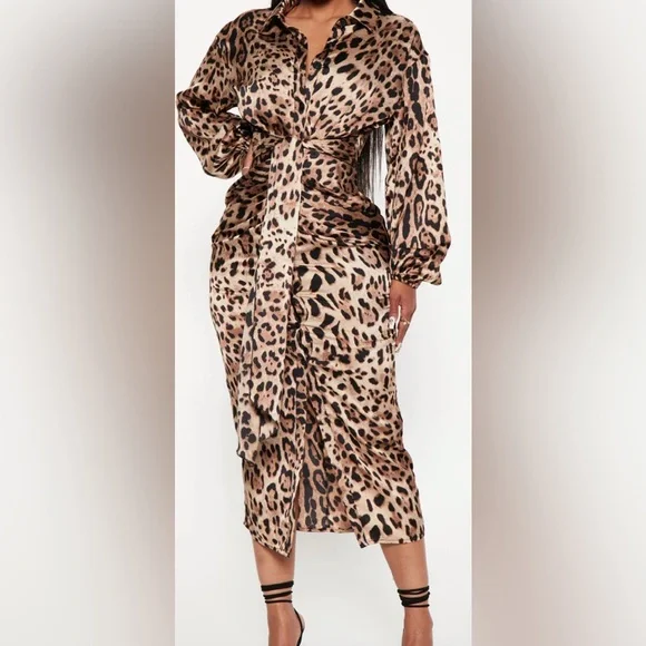 Fashion Nova SZ M Leopard Print Button-Up Dress NWT - Picture 6 of 7